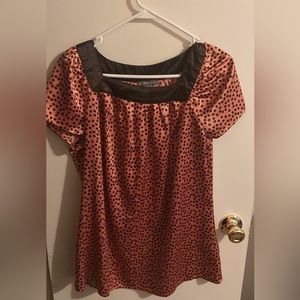 Pink and brown polka dot shirt